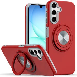 For Samsung A17 5G Metal CD Pattern Matte Finished Hybrid with Rotational Ring [Car Mount Friendly] Case - Red