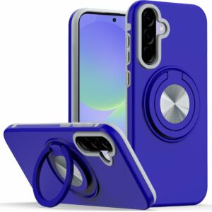 For Samsung Galaxy A37 / A36 Metal CD Pattern Matte Finished Hybrid with Rotational Ring [Car Mount Friendly] Case - Blue