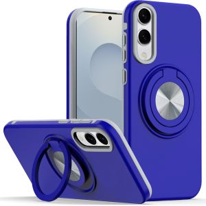 For Samsung Galaxy s25 Edge Metal CD Pattern Matte Finished Hybrid with Rotational Ring [Car Mount Friendly] Case - Blue