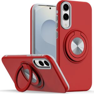 For Samsung Galaxy s25 Edge Metal CD Pattern Matte Finished Hybrid with Rotational Ring [Car Mount Friendly] Case - Red