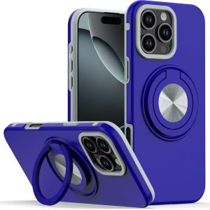 For iPhone 16 Pro Max 6.9 inch Metal CD Pattern Matte Finished Hybrid with Rotational Ring [Car Mount Friendly] Case - Blue