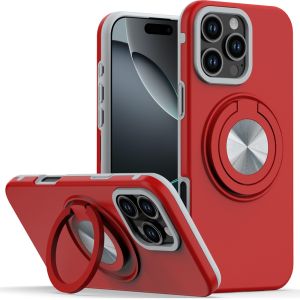 For iPhone 16 Pro Max 6.9 inch Metal CD Pattern Matte Finished Hybrid with Rotational Ring [Car Mount Friendly] Case - Red