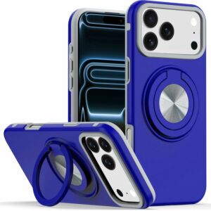 For Apple iPhone 18 Pro Max Metal CD Pattern Matte Finished Hybrid with Rotational Ring [Car Mount Friendly] Case - Blue