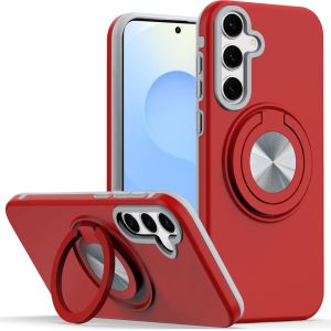 For Moto G Power 2026/2025 Metal CD Pattern Matte Finished Hybrid with Rotational Ring [Car Mount Friendly] Case - Red