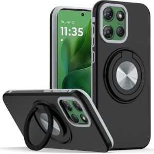 For Moto G Power 2026/2025 Metal CD Pattern Matte Finished Hybrid with Rotational Ring [Car Mount Friendly] Case - Black