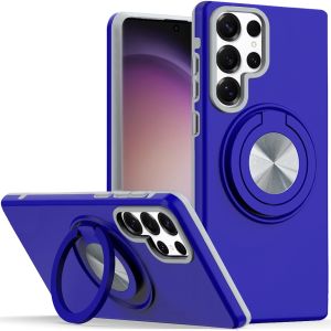 For Samsung S23 Ultra Metal CD Pattern Matte Finished Hybrid with Rotational Ring [Car Mount Friendly] Case - Blue
