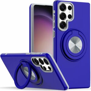 For Samsung S23 Ultra Metal CD Pattern Matte Finished Hybrid with Rotational Ring [Car Mount Friendly] Case - Blue