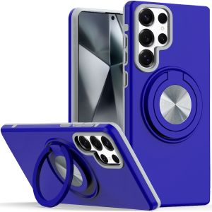 For Samsung Galaxy s24 Ultra Metal CD Pattern Matte Finished Hybrid with Rotational Ring [Car Mount Friendly] Case - Blue