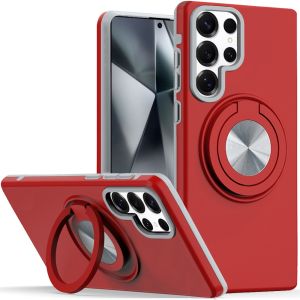 For Samsung Galaxy s24 Ultra Metal CD Pattern Matte Finished Hybrid with Rotational Ring [Car Mount Friendly] Case - Red