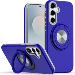 For Samsung s25 FE Metal CD Pattern Matte Finished Hybrid with Rotational Ring [Car Mount Friendly] Case - Blue