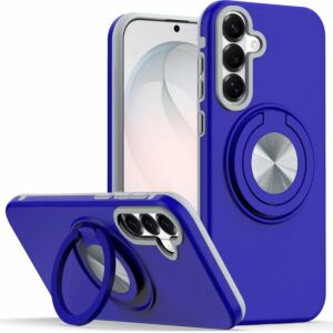 For Samsung Galaxy s26 FE Metal CD Pattern Matte Finished Hybrid with Rotational Ring [Car Mount Friendly] Case - Blue