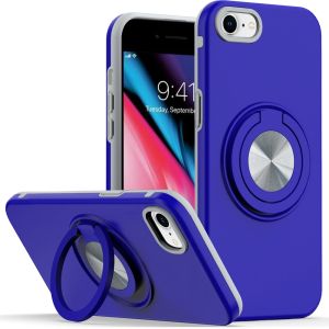 For iPhone SE 3 (2022) SE/8/7 Metal CD Pattern Matte Finished Hybrid with Rotational Ring [Car Mount Friendly] Case - Blue