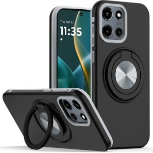 For Moto G Stylus 5G 2025 Metal CD Pattern Matte Finished Hybrid with Rotational Ring [Car Mount Friendly] Case - Black
