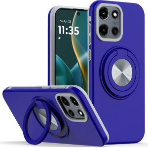 For Moto G Stylus 5G 2025 Metal CD Pattern Matte Finished Hybrid with Rotational Ring [Car Mount Friendly] Case - Blue