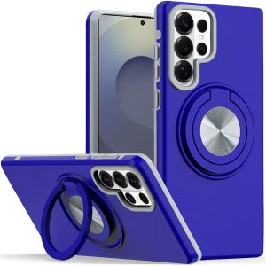 For Samsung s26 Ultra Metal CD Pattern Matte Finished Hybrid with Rotational Ring [Car Mount Friendly] Case - Blue