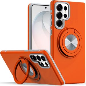 For Samsung s26 Ultra Metal CD Pattern Matte Finished Hybrid with Rotational Ring [Car Mount Friendly] Case - Cosmic Orange
