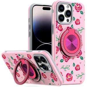 For iPhone 14 PRO MAX 6.7" Metal Diamond CD Pattern Design Matte Finished Hybrid with Rotational Ring [Car Mount Friendly] Case - 10