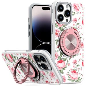 For iPhone 14 PRO MAX 6.7" Metal Diamond CD Pattern Design Matte Finished Hybrid with Rotational Ring [Car Mount Friendly] Case - 11