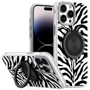 For iPhone 14 PRO MAX 6.7" Metal Diamond CD Pattern Design Matte Finished Hybrid with Rotational Ring [Car Mount Friendly] Case - 3