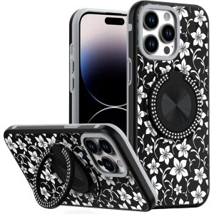 For iPhone 14 PRO MAX 6.7" Metal Diamond CD Pattern Design Matte Finished Hybrid with Rotational Ring [Car Mount Friendly] Case - 7