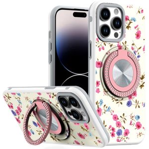 For iPhone 14 PRO MAX 6.7" Metal Diamond CD Pattern Design Matte Finished Hybrid with Rotational Ring [Car Mount Friendly] Case - 8