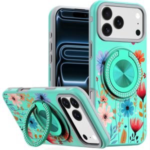 For iPhone 17 Pro Max Metal Diamond CD Pattern Design Matte Finished Hybrid with Rotational Ring [Car Mount Friendly] Case - 12