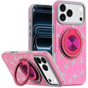 For iPhone 17 Pro Max Metal Diamond CD Pattern Design Matte Finished Hybrid with Rotational Ring [Car Mount Friendly] Case - 1