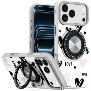 For iPhone 17 Pro Max Metal Diamond CD Pattern Design Matte Finished Hybrid with Rotational Ring [Car Mount Friendly] Case - 2
