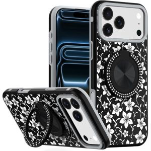 For iPhone 17 Pro Max Metal Diamond CD Pattern Design Matte Finished Hybrid with Rotational Ring [Car Mount Friendly] Case - 7