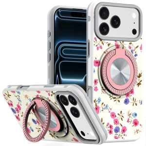For iPhone 17 Pro Max Metal Diamond CD Pattern Design Matte Finished Hybrid with Rotational Ring [Car Mount Friendly] Case - 8