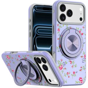 For iPhone 17 Pro Max Metal Diamond CD Pattern Design Matte Finished Hybrid with Rotational Ring [Car Mount Friendly] Case - 9
