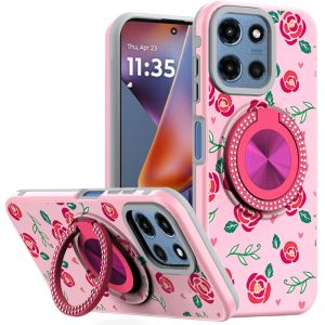 For Motorola Moto G 5G 2025 Metal Diamond CD Pattern Design Matte Finished Hybrid with Rotational Ring [Car Mount Friendly] Case - 10