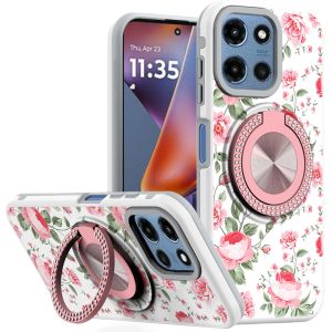 For Motorola Moto G 5G 2025 Metal Diamond CD Pattern Design Matte Finished Hybrid with Rotational Ring [Car Mount Friendly] Case - 11