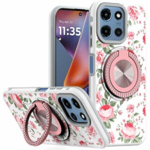 For Moto G 5G 2025/2026 - G Play 2026 - Metal Diamond CD Pattern Design Matte Finished Hybrid with Rotational Ring [Car Mount Friendly] Case - 11