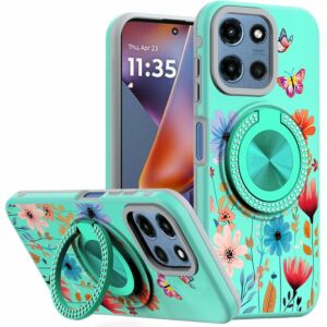 For Moto G 5G 2025/2026 - G Play 2026 - Metal Diamond CD Pattern Design Matte Finished Hybrid with Rotational Ring [Car Mount Friendly] Case - 12
