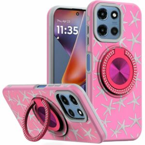 For Moto G 5G 2025/2026 - G Play 2026 - Metal Diamond CD Pattern Design Matte Finished Hybrid with Rotational Ring [Car Mount Friendly] Case - 1