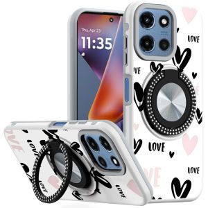 For Motorola Moto G 5G 2025 Metal Diamond CD Pattern Design Matte Finished Hybrid with Rotational Ring [Car Mount Friendly] Case - 2