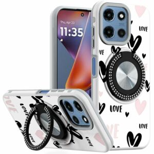 For Moto G 5G 2025/2026 - G Play 2026 - Metal Diamond CD Pattern Design Matte Finished Hybrid with Rotational Ring [Car Mount Friendly] Case - 2