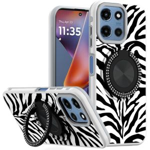 For Motorola Moto G 5G 2025 Metal Diamond CD Pattern Design Matte Finished Hybrid with Rotational Ring [Car Mount Friendly] Case - 3
