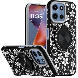 For Motorola Moto G 5G 2025 Metal Diamond CD Pattern Design Matte Finished Hybrid with Rotational Ring [Car Mount Friendly] Case - 7