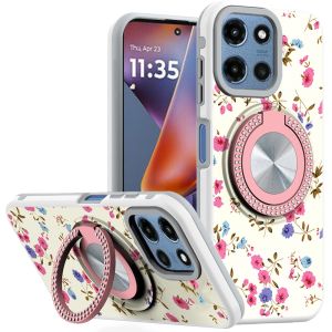 For Motorola Moto G 5G 2025 Metal Diamond CD Pattern Design Matte Finished Hybrid with Rotational Ring [Car Mount Friendly] Case - 8