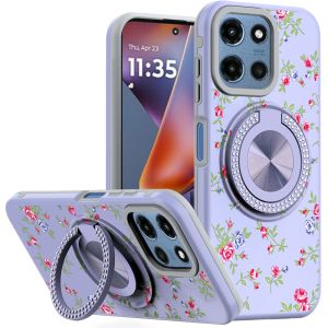 For Motorola Moto G 5G 2025 Metal Diamond CD Pattern Design Matte Finished Hybrid with Rotational Ring [Car Mount Friendly] Case - 9