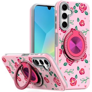 For Samsung A16 5G Metal Diamond CD Pattern Design Matte Finished Hybrid with Rotational Ring [Car Mount Friendly] Case - 10