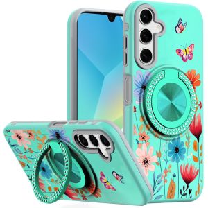 For Samsung A16 5G Metal Diamond CD Pattern Design Matte Finished Hybrid with Rotational Ring [Car Mount Friendly] Case - 12