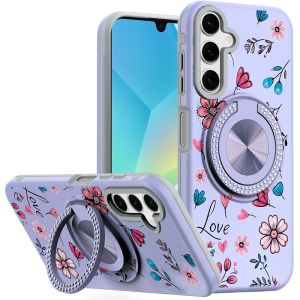 For Samsung A16 5G Metal Diamond CD Pattern Design Matte Finished Hybrid with Rotational Ring [Car Mount Friendly] Case - 13