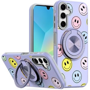 For Samsung A16 5G Metal Diamond CD Pattern Design Matte Finished Hybrid with Rotational Ring [Car Mount Friendly] Case - 5