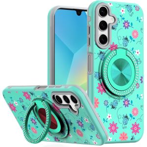 For Samsung A16 5G Metal Diamond CD Pattern Design Matte Finished Hybrid with Rotational Ring [Car Mount Friendly] Case - 6