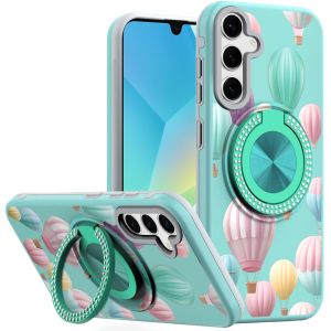 For Samsung A16 5G Metal Diamond CD Pattern Design Matte Finished Hybrid with Rotational Ring [Car Mount Friendly] Case - Hot Air Balloon