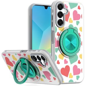 For Samsung A16 5G Metal Diamond CD Pattern Design Matte Finished Hybrid with Rotational Ring [Car Mount Friendly] Case - Pastel Hearts