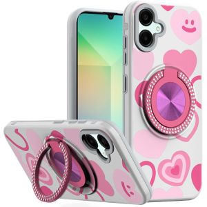 For Samsung A06 Metal Diamond CD Pattern Design Matte Finished Hybrid with Rotational Ring [Car Mount Friendly] Case - Hearts